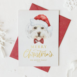 Carte De Vœux En Aluminium Aquarelle mignonne Maltese Père Noël Joyeux Noël