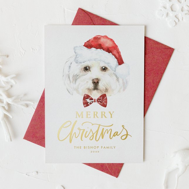 Carte De Vœux En Aluminium Aquarelle mignonne Maltese Père Noël Joyeux Noël (Créateur téléchargé)