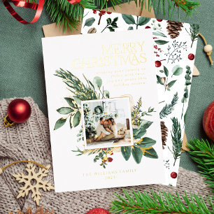Carte De Vœux En Aluminium Aquarelle moderne Noël Botanique Une photo