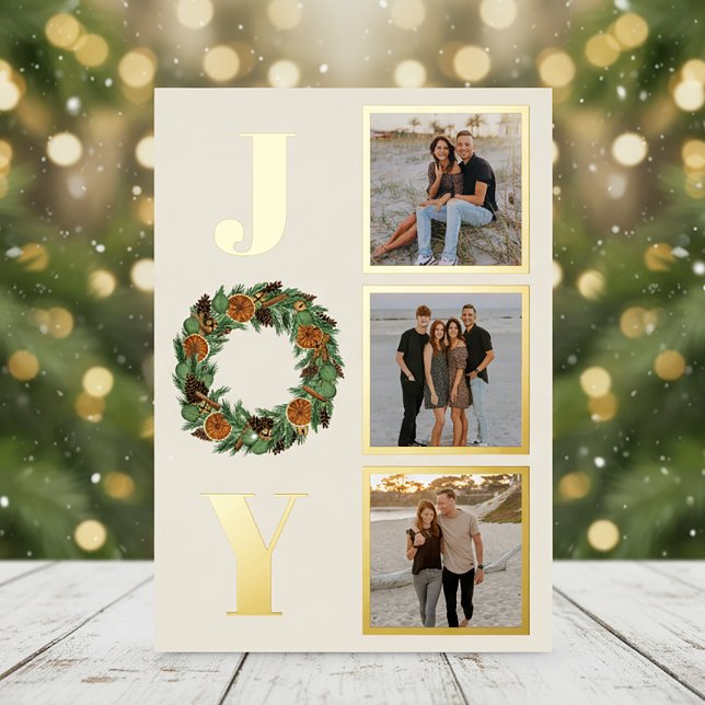 Carte De Vœux En Aluminium Aquarelle orange séchée Wreath Joy 3 Photo Gold (Créateur téléchargé)