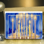 Carte De Vœux En Aluminium Aquarelle Peinture de Menorah Bleu Bougies blanche<br><div class="desc">Aquarelle Peinture de Menorah Bleu Bougies blanches</div>