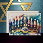 Carte De Vœux En Aluminium Aquarelle Peinture de Menorah Happy Hanoukka<br><div class="desc">Arbres Peints Joyeux Vacances</div>