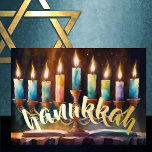 Carte De Vœux En Aluminium Aquarelle Peinture de Minorah Bougies colorées<br><div class="desc">Aquarelle Peinture de Menorah avec bougies colorées</div>