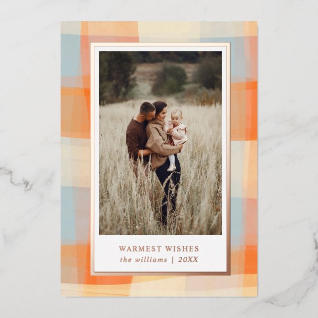 Carte De Vœux En Aluminium Aquarelle | Photo bleu crème orange (Recto)