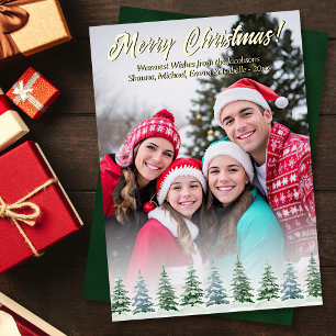 Carte De Vœux En Aluminium Aquarelle rustique Pine Arbres Photo Noël