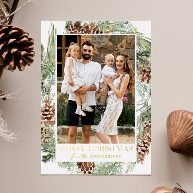 Carte De Vœux En Aluminium Aquarelle rustique Pine Cône Wreath 2 Photo (Créateur téléchargé)