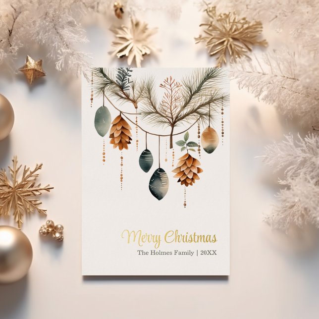 Carte De Vœux En Aluminium Aquarelle tendance non photo Noël (Trendy Watercolor Non Photo Christmas Foil Holiday Card)