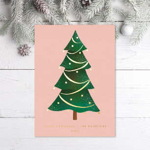 Carte De Vœux En Aluminium Arbre de Noël classique rose pâle