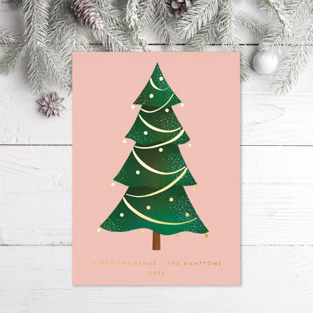 Carte De Vœux En Aluminium Arbre de Noël classique rose pâle (Créateur téléchargé)