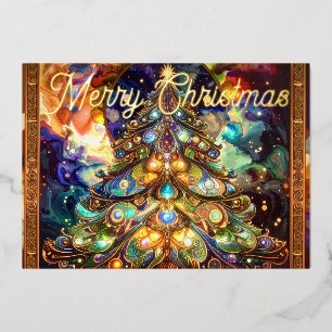 Carte De Vœux En Aluminium Arbre de Noël de la Renaissance en feuille d'or