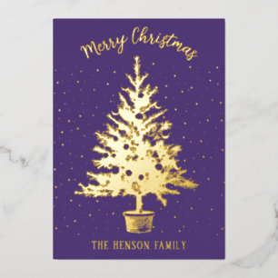 Carte De Vœux En Aluminium Arbre de Noël décoré de pin Photo de famille