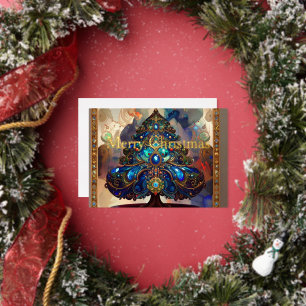 Carte De Vœux En Aluminium Arbre de Noël élégant de la Renaissance en feuille
