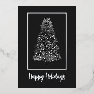 Carte De Vœux En Aluminium Arbre de Noël en argent noir élégant