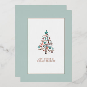 Carte De Vœux En Aluminium Arbre de Noël familial en bois flotté aquarelle