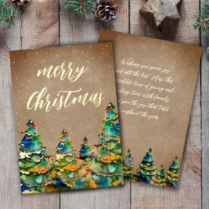 Carte De Vœux En Aluminium Arbre de Noël Flocons de Neige Aquarelle Rustique 