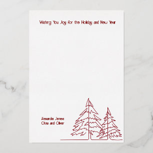 Carte De Vœux En Aluminium Arbre de Noël graphique rouge et or profond minima