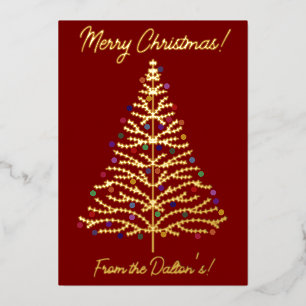 Carte De Vœux En Aluminium Arbre de Noël Moderne Rouge et Or Personnel