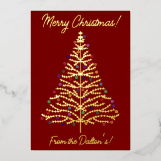 Carte De Vœux En Aluminium Arbre de Noël Moderne Rouge et Or Personnel