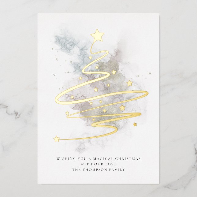 Carte De Vœux En Aluminium Arbre de Noël simple hiver Aquarelles réelles (Recto)