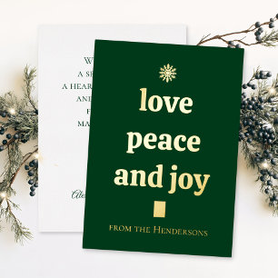 Carte De Vœux En Aluminium Arbre de Noël vert minimaliste Amour Paix Joie