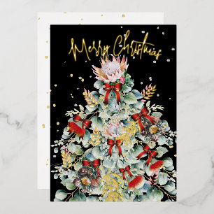 Carte De Vœux En Aluminium Arbre Fleur sauvage de Noël Elegant Salutation