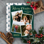 Carte De Vœux En Aluminium Arbres à feuillage persistant Joyeux Noël 4 Photo<br><div class="desc">Un vert turquoise foncé massif avec papier doré "Joyeux Noël" quatre photos encadrées collage design vacances. L'arrière comporte un motif répétitif d'arbres à feuillage persistant sur un arrière - plan blanc. Ajoutez simplement votre nom de famille et l'année ainsi que vos photos pour compléter le design. Conception composite par Holiday...</div>