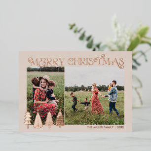 Carte De Vœux En Aluminium Arbres de Noël Abstraits Deux Photo Gold Foil Holi