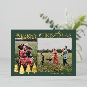 Carte De Vœux En Aluminium Arbres de Noël Abstraits Deux Photo Or