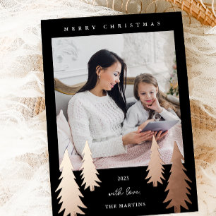 Carte De Vœux En Aluminium Arbres de Noël festifs Deux photos noir