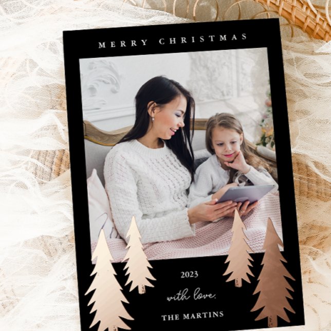 Carte De Vœux En Aluminium Arbres de Noël festifs Deux photos noir (Créateur téléchargé)