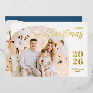 Carte De Vœux En Aluminium Arc de Noël 2 photos minimaliste moderne bleu