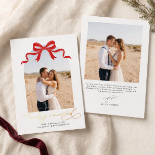 Carte De Vœux En Aluminium Arc ruban rouge 2 Photo Joyeux et mariés Noël