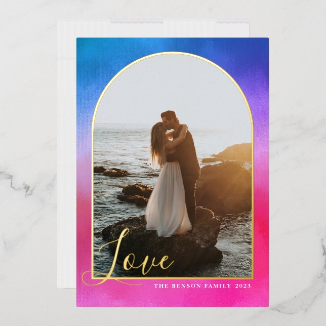 Carte De Vœux En Aluminium Arc Script amour Peint rose Bleu Vertical Réel (Enveloppe)