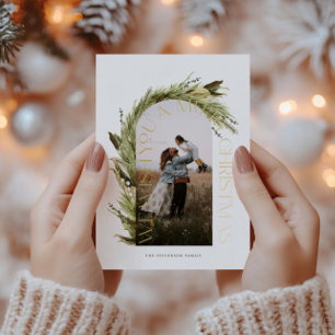 Carte De Vœux En Aluminium Arch Watercolor Wreath Joyeux Noël Photo Foil