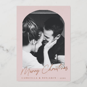 Carte De Vœux En Aluminium Arche rose minimaliste deux photo Rose de Noël Or
