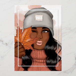 Carte De Vœux En Aluminium Argent Saisonnière Automne - Noël Feuille Holid