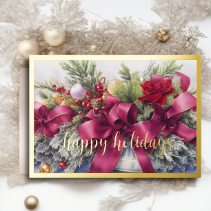 Carte De Vœux En Aluminium Arrangement à feuillage persistant Burgundy Ribbon