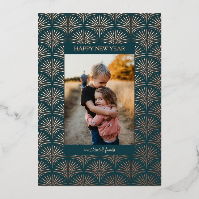 Carte De Vœux En Aluminium Art déco feux d'artifice motif photo feuille de va (Recto)