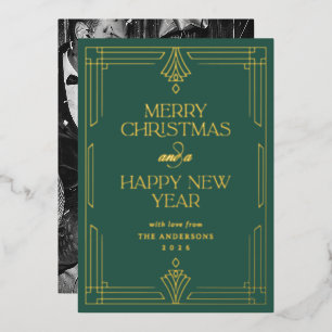 Carte De Vœux En Aluminium Art Déco Moderne Forêt Verte Noël Or