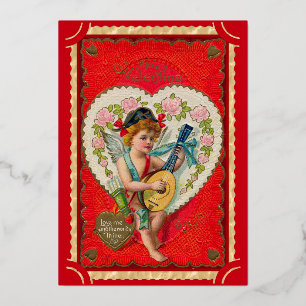 Carte De Vœux En Aluminium art musical de la Saint-Valentin vintage cupidon