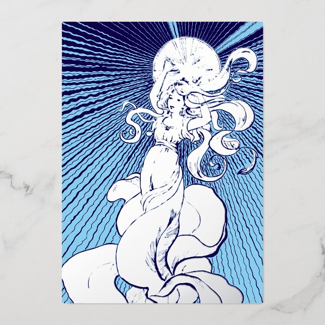 Carte De Vœux En Aluminium Art Nouveau Fille Avec Étoile Lumière (Recto)
