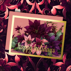 Carte De Vœux En Aluminium Art Poinsettia Arrangement Bourgogne Purple Pêche