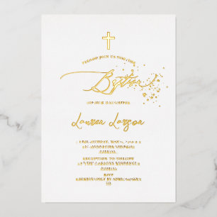 Carte De Vœux En Aluminium ArtsApp Elégant Faux Gold Calligraphy Baptism