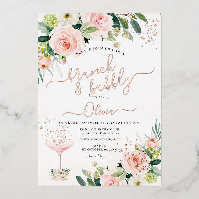 Carte De Vœux En Aluminium ArtsApp H2 Blush rose Roses Brunch Bubbly (Recto)