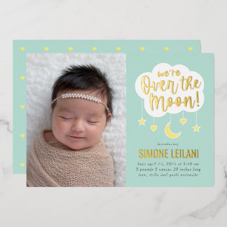 Carte De Vœux En Aluminium Au-Dessus De La Lune Faire-part de naissance bébé