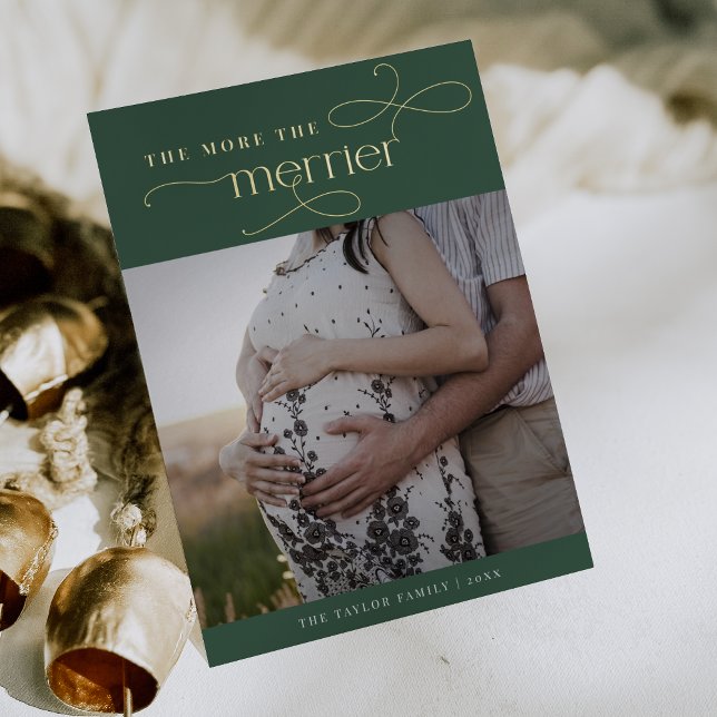 Carte De Vœux En Aluminium AUDREY Green Foil Faire-part de grossesse de Noël (AUDREY Green Foil Christmas Pregnancy Announcement)