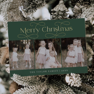 Carte De Vœux En Aluminium AUDREY Green Foil Famille Photo Vintage Noël