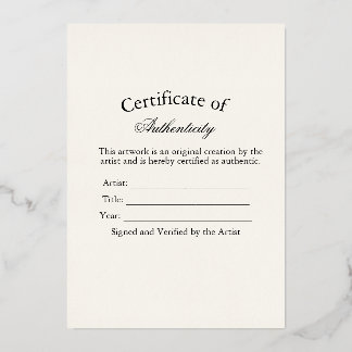 Carte De Vœux En Aluminium Autocollant de Certificat d'Authenticité de Luxe |