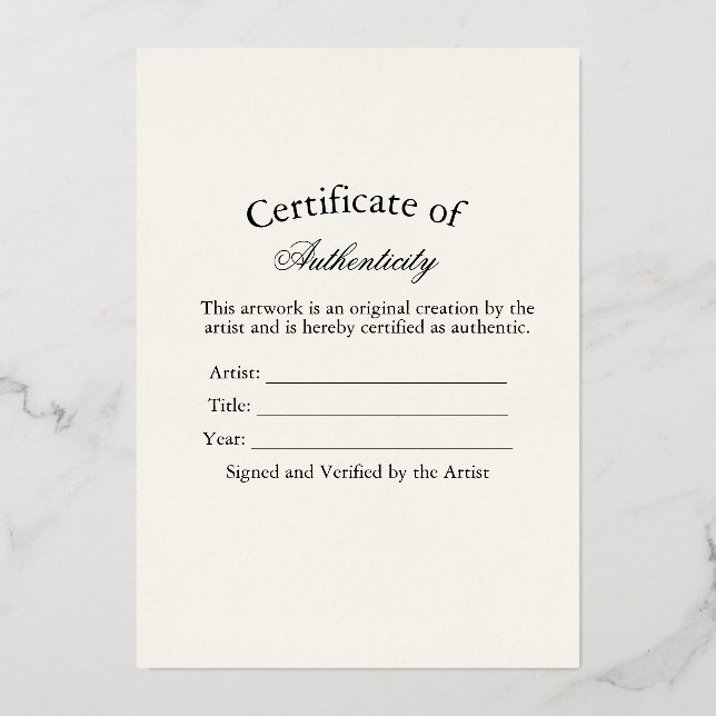 Carte De Vœux En Aluminium Autocollant de Certificat d'Authenticité Luxe | Iv (Recto)