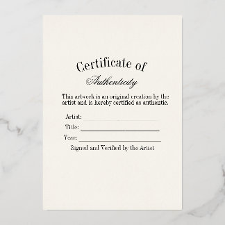 Carte De Vœux En Aluminium Autocollant de Certificat d'Authenticité Luxe | Iv